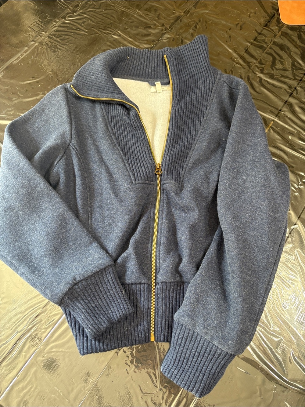 Maurices Navy Zip Front Sweater with Gold Zipper